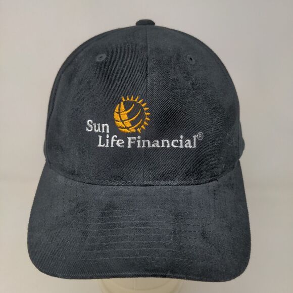 Yupoong Men's Strapback Hat Black Adjustable Embroidered Sun Life Financial Logo - Picture 2 of 7